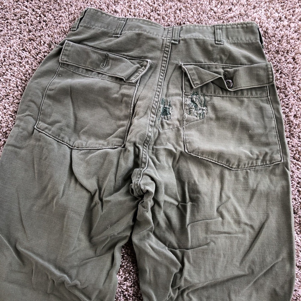 Vintage Military OG-107 Sateen Fatigue Pants Size 28x29 Type 1 Trousers Distress - Picture 5 of 12